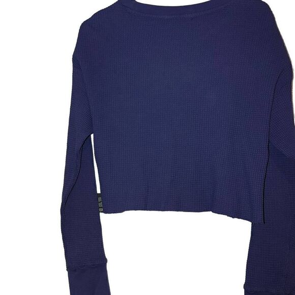 Forever 21 Blue Knitted Long Sleeve Crop Top With Butterflies Patch Size L - Picture 7 of 9